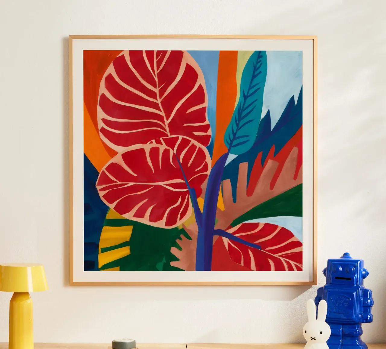 Astrazione di foglie scarlatte poster con telaio in alluminio da Dawn Light