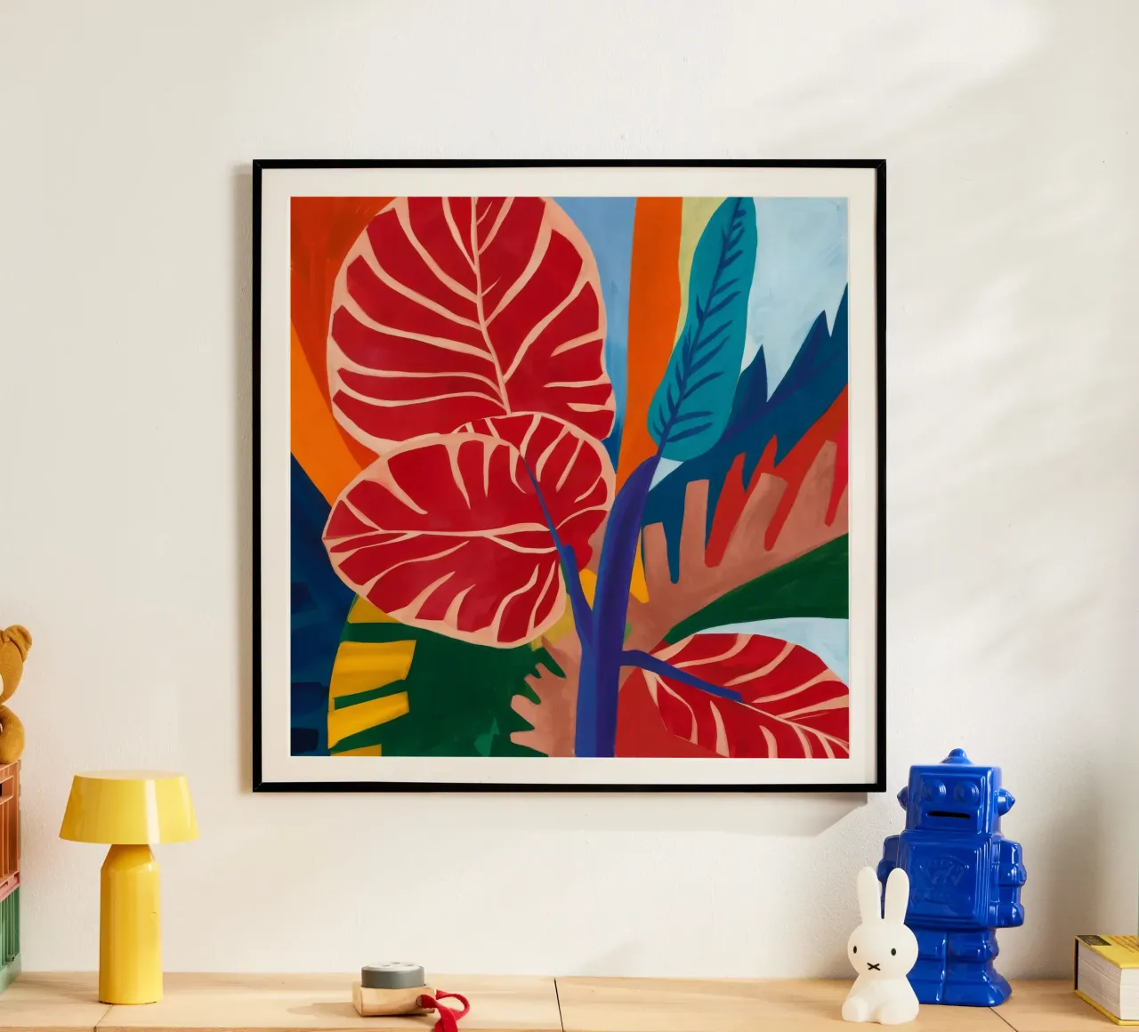 Astrazione di foglie scarlatte poster con telaio in alluminio da Dawn Light