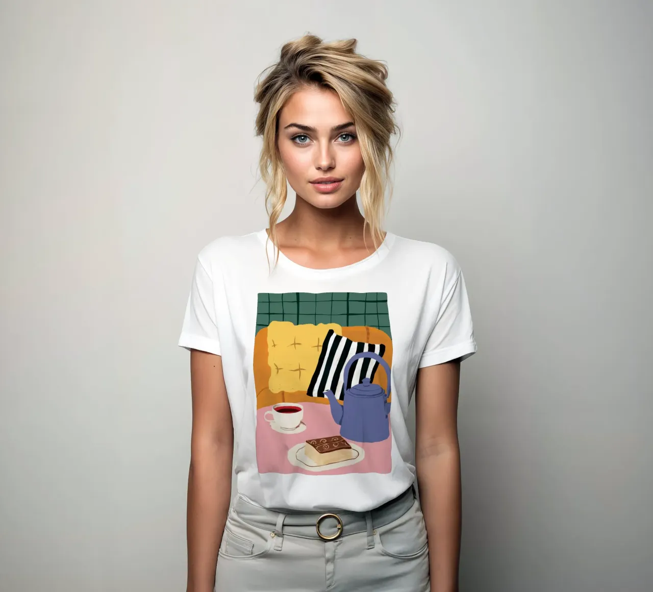 Gestreepte sofa theetijd dames t-shirt getailleerd van Dawn Light