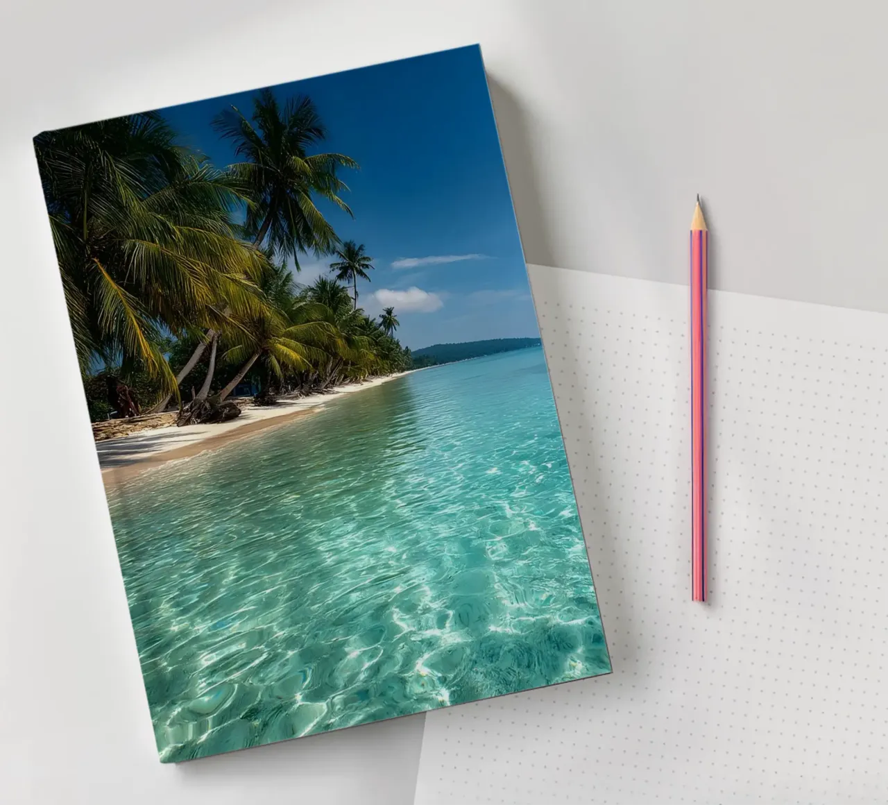 Paradise under palm trees notebook by M-Ulrich-Digital Art