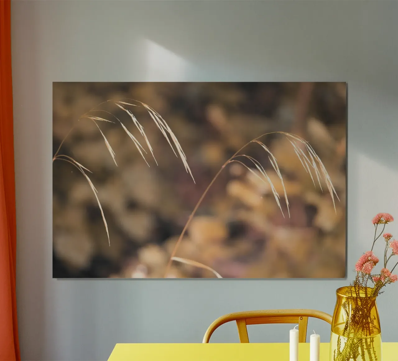 Erbe color pastello su un prato estivo come dipinto a olio poster con telaio in alluminio da Something for you