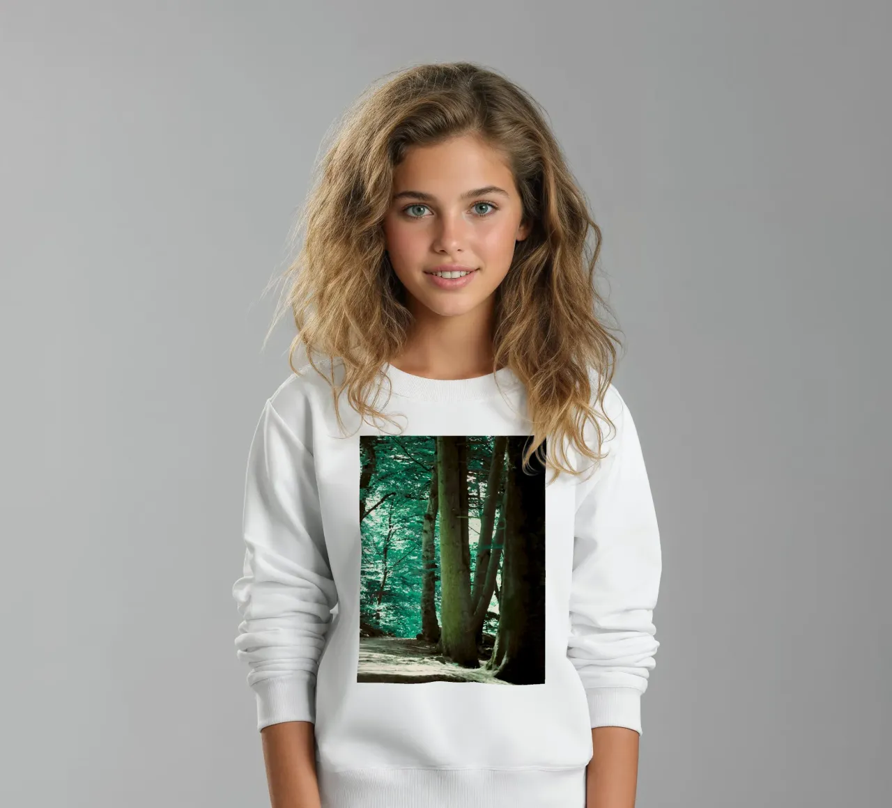 Forest in summer, forest clearing, oil painting kids sweatshirt by Something for you