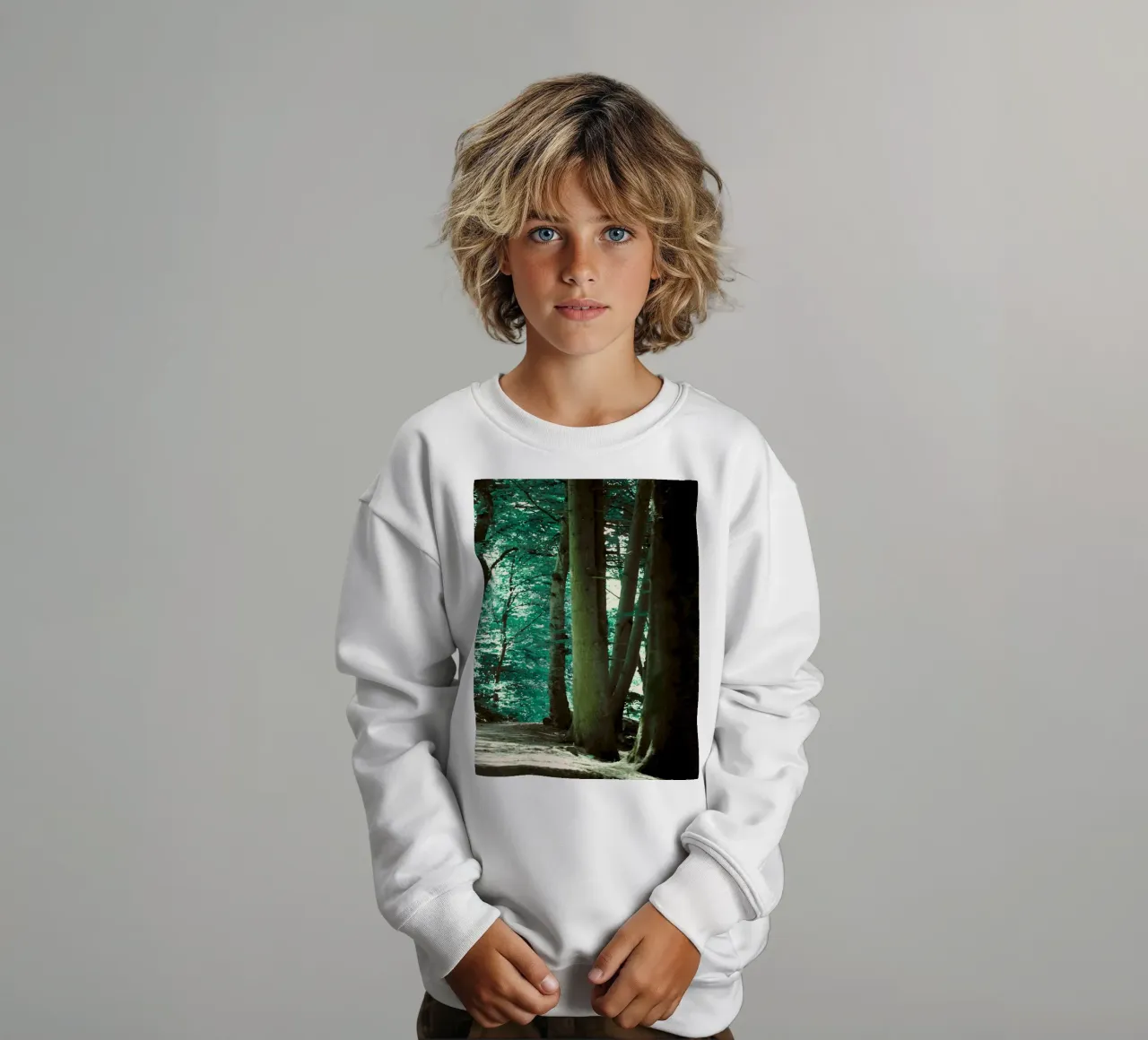 Forest in summer, forest clearing, oil painting kids sweatshirt by Something for you
