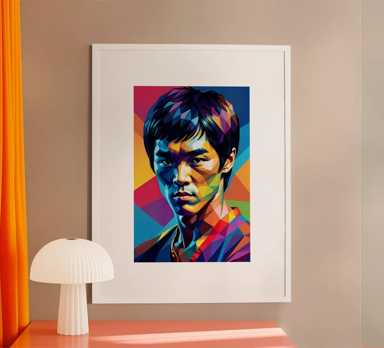 Bruce Lee pop art al neon poster con telaio in legno da BONANZA