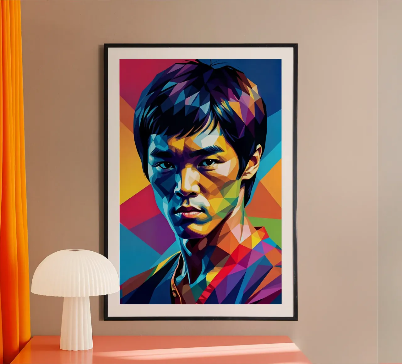 Bruce Lee pop art al neon poster con telaio in legno da BONANZA