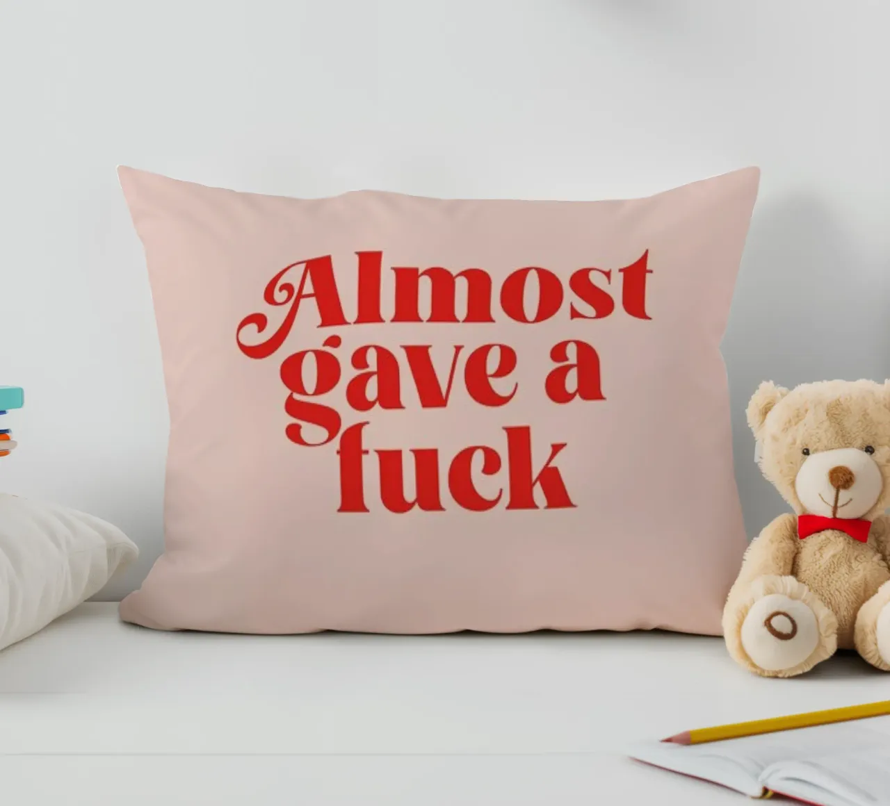 Almost Gave A Fuck Pink decorative cushion by Trabolt Design