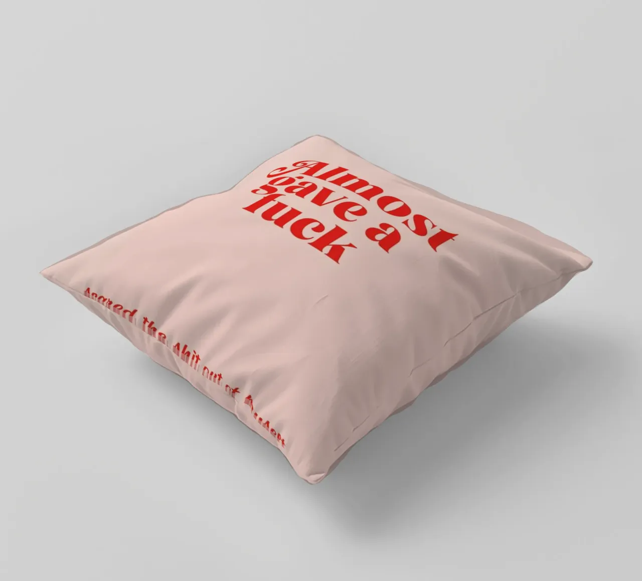 Almost Gave A Fuck Pink decorative cushion by Trabolt Design