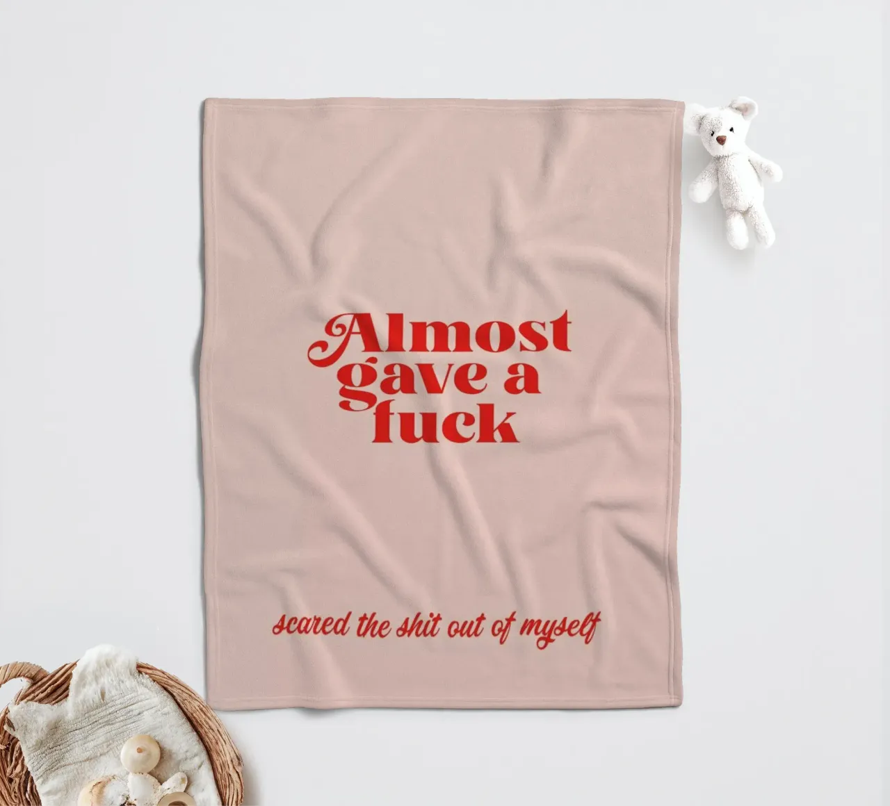 Almost Gave A Fuck Pink fleece blanket by Trabolt Design