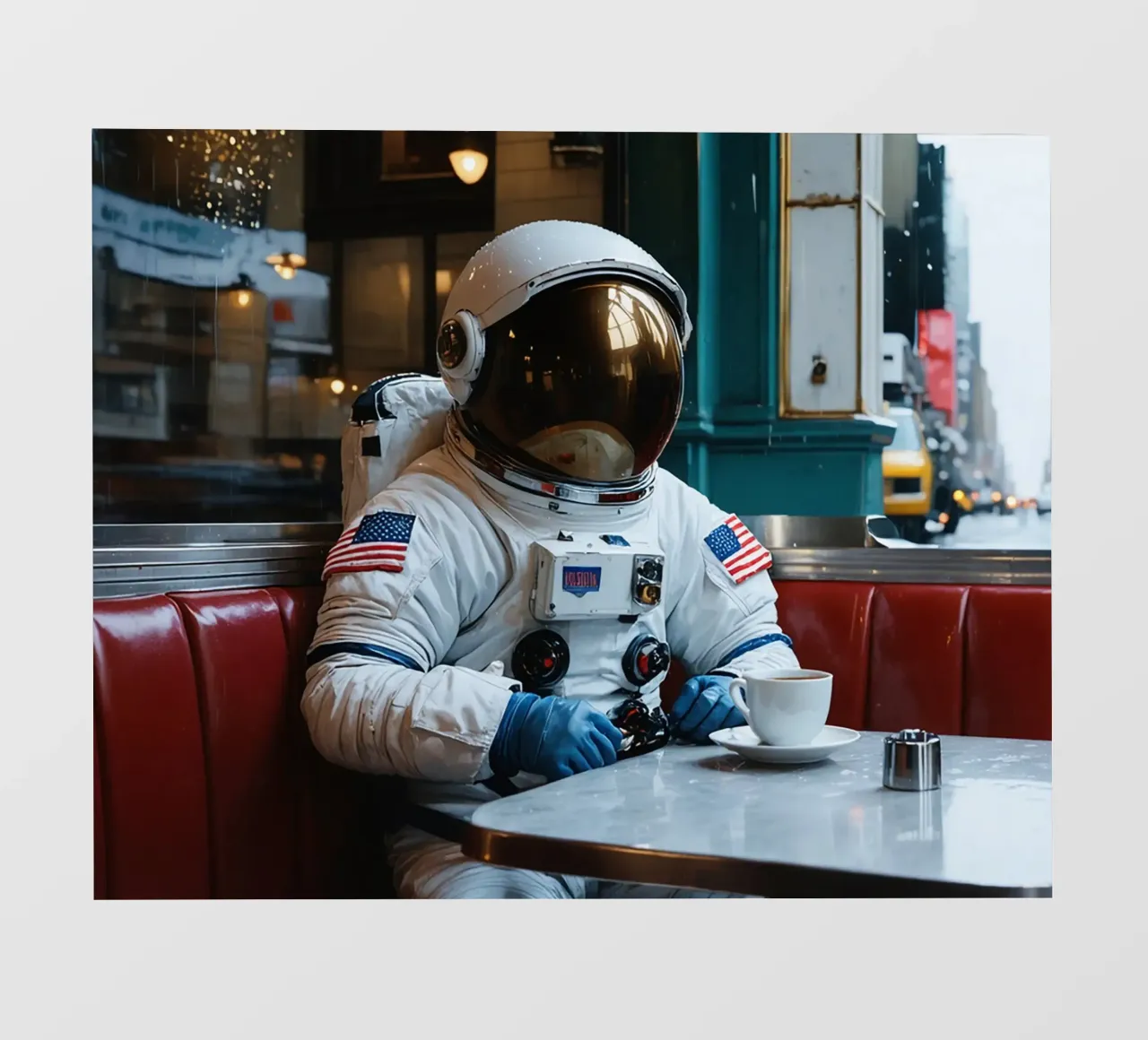 Astronaut Dinner pellicola backlit da Flo Klein