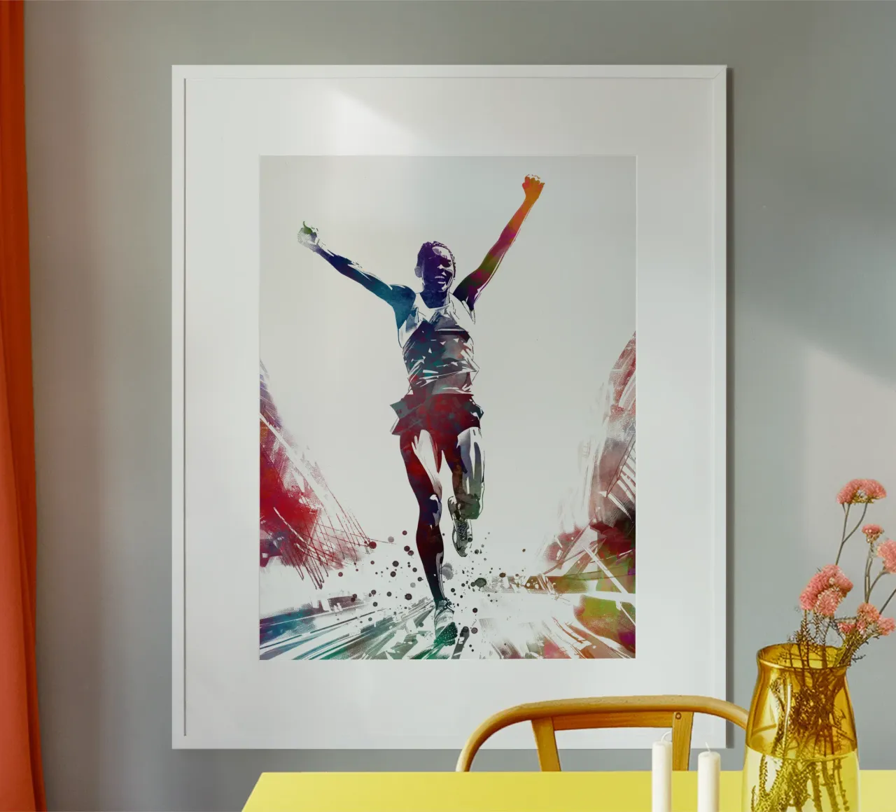 Runner sport art bianco poster con telaio in legno da SPORT