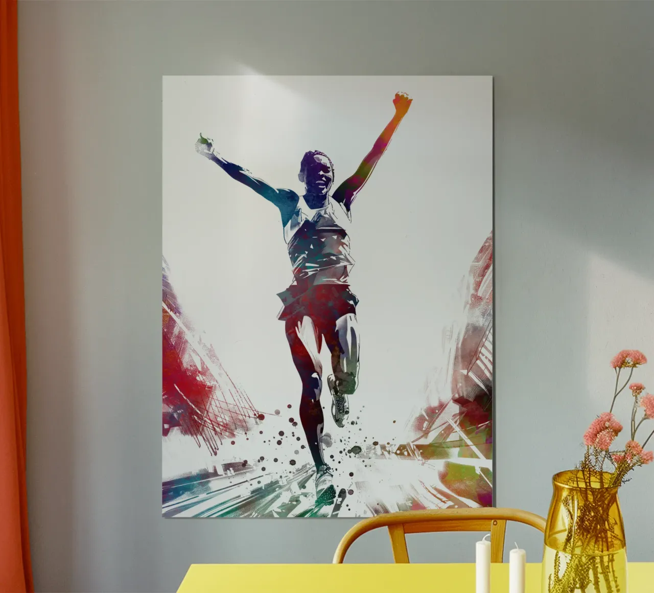 Runner sport art bianco poster con telaio in legno da SPORT