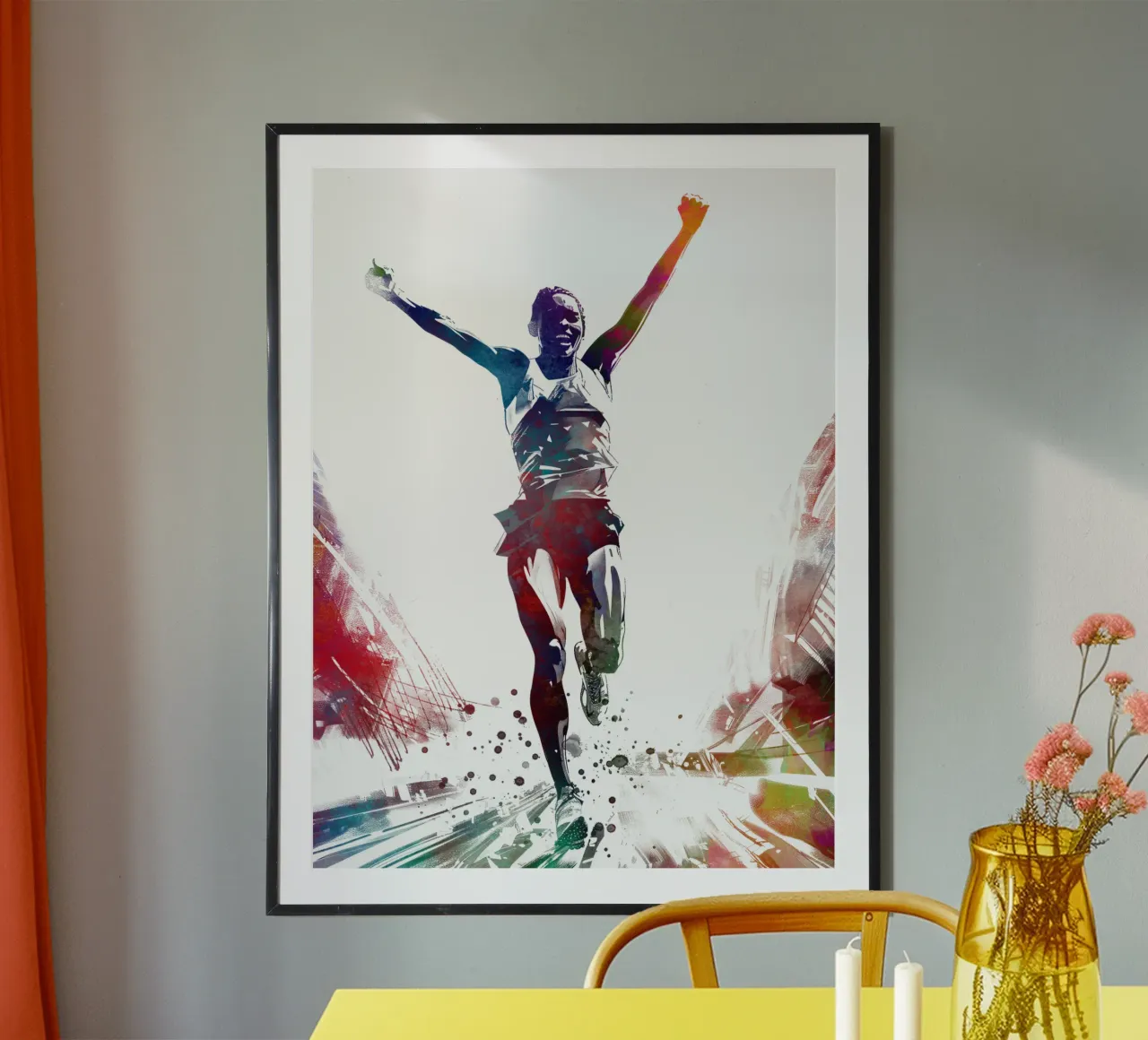 Runner sport art bianco poster con telaio in legno da SPORT