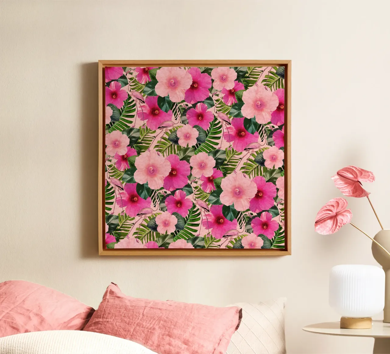 Fenicotteri di Palm Beach tela con Cornice a cassetta da Nina May Design Studio