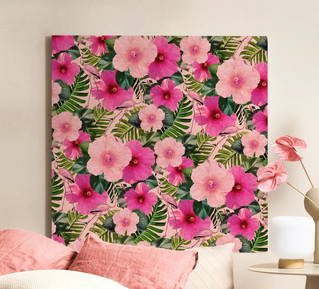 Fenicotteri di Palm Beach tela con Cornice a cassetta da Nina May Design Studio
