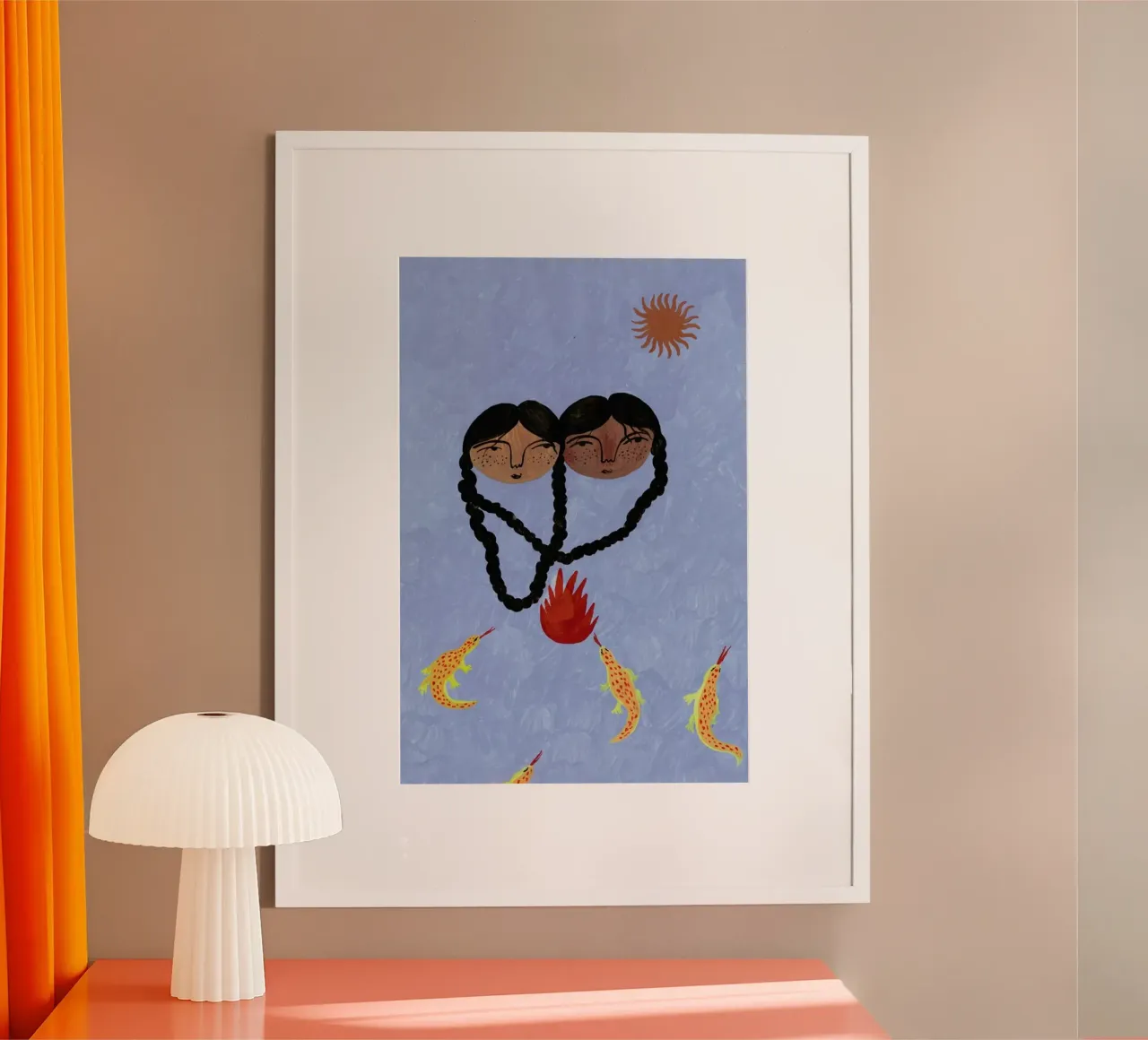 Fire and Sun poster con telaio in legno da Nudes and Croissants