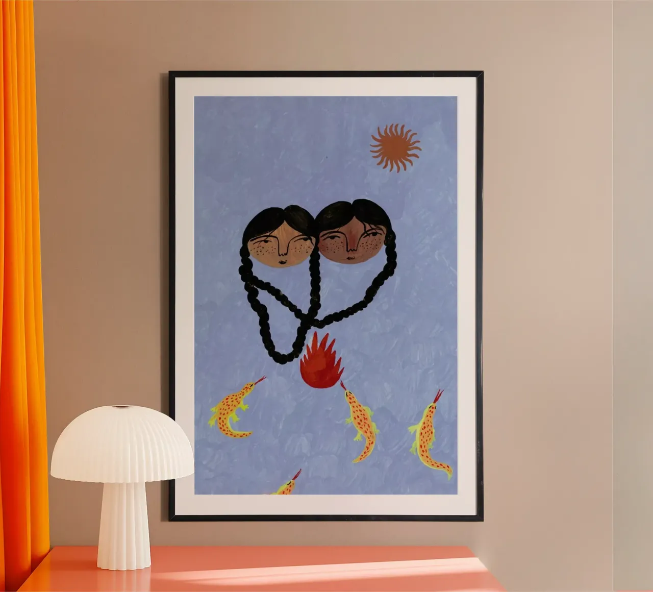 Fire and Sun poster con telaio in legno da Nudes and Croissants