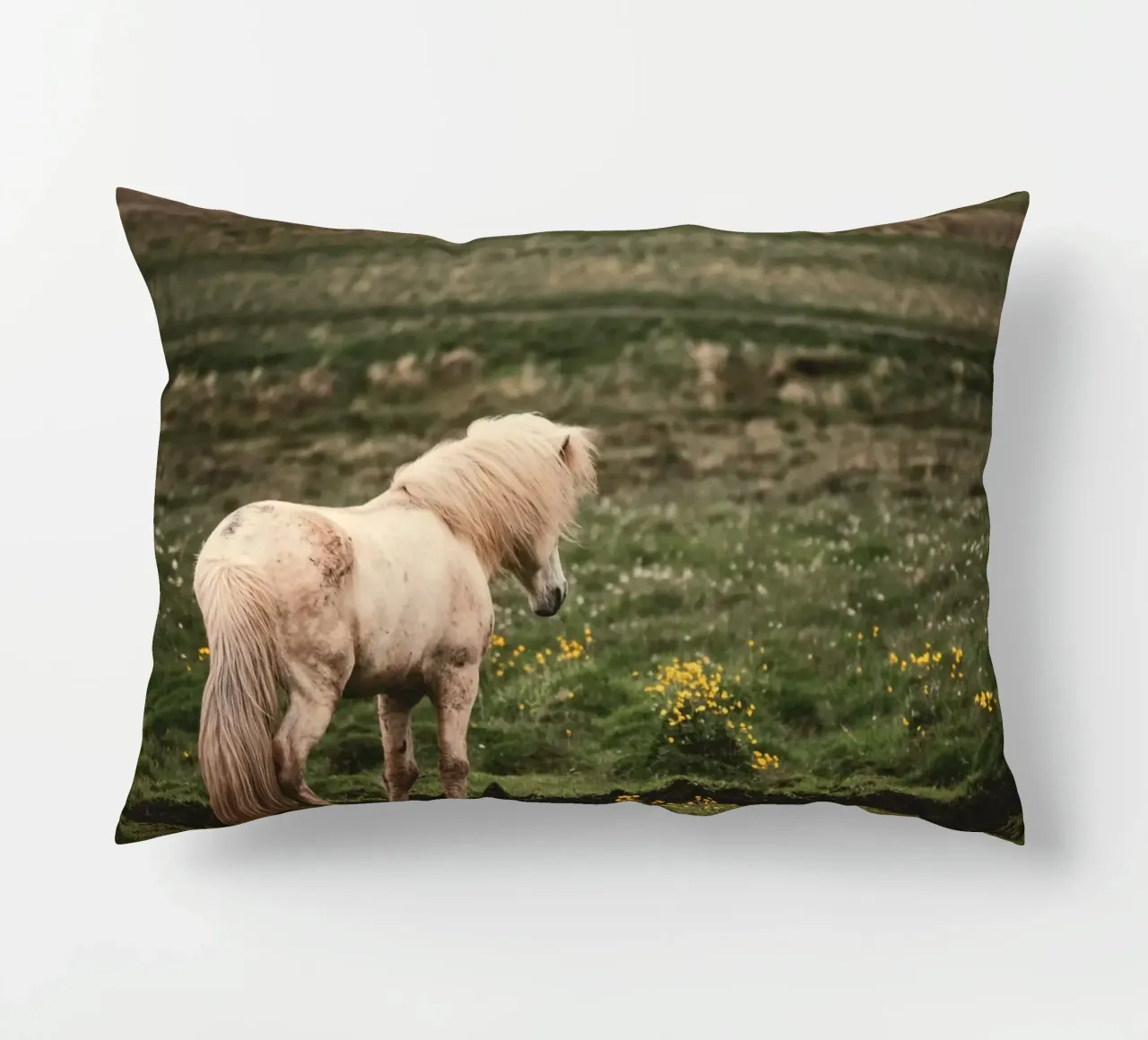 meadow horse in field decorative cushion by Horsire