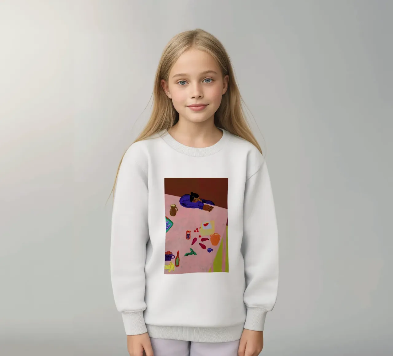 Resting on a Table kids sweatshirt by Nudes and Croissants