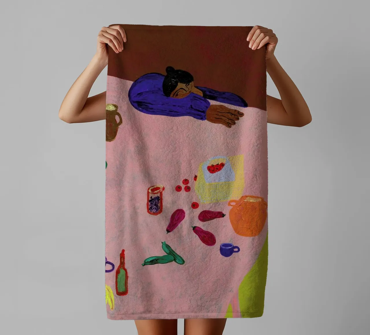 Resting on a Table asciugamano da bagno da Nudes and Croissants