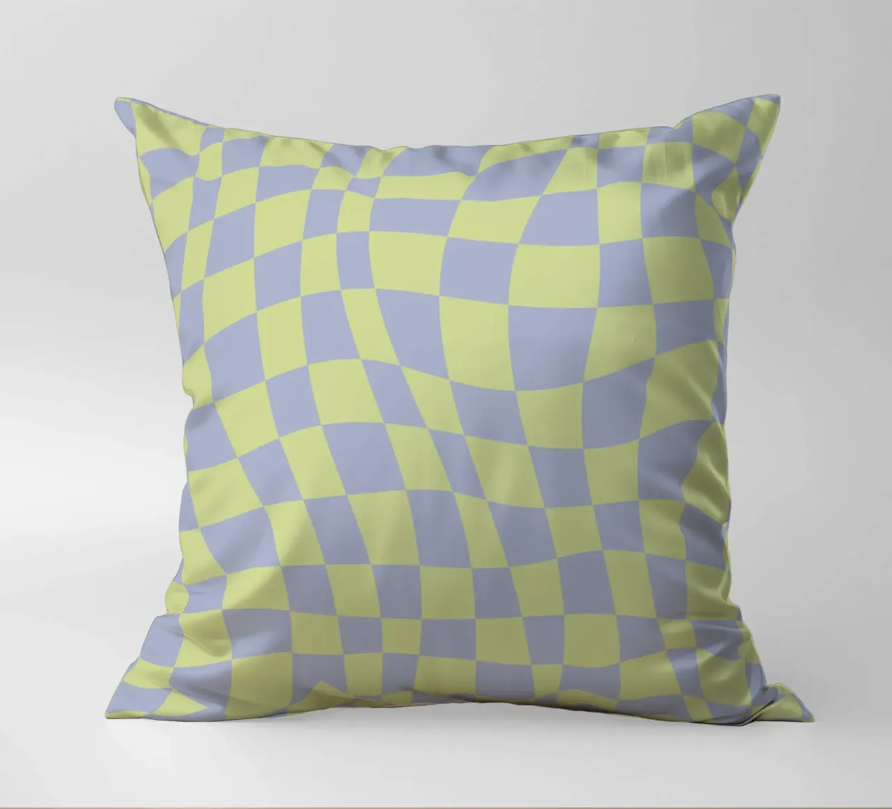 Scacchiera ondulata color chartreuse e beige cuscino da Little Dean