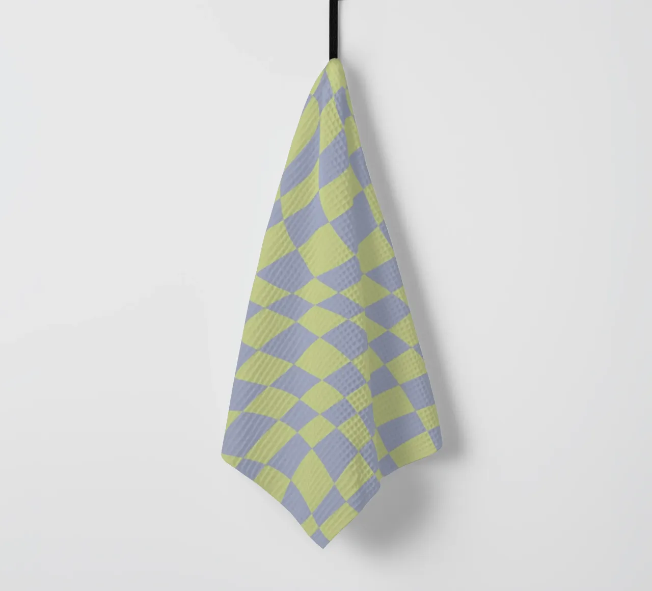 Scacchiera ondulata color chartreuse e beige canovaccio da cucina da Little Dean