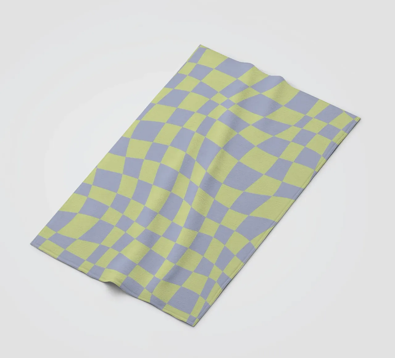 Scacchiera ondulata color chartreuse e beige coperta in pile da Little Dean