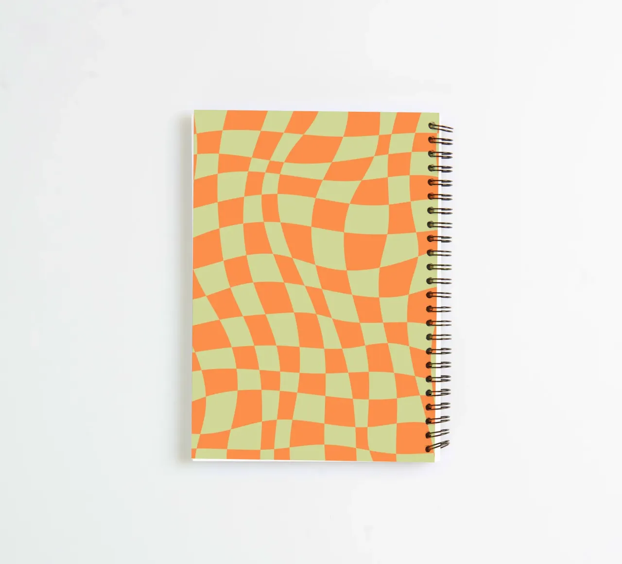 Chartreuse and orange wavy checker spiral notebook by Little Dean