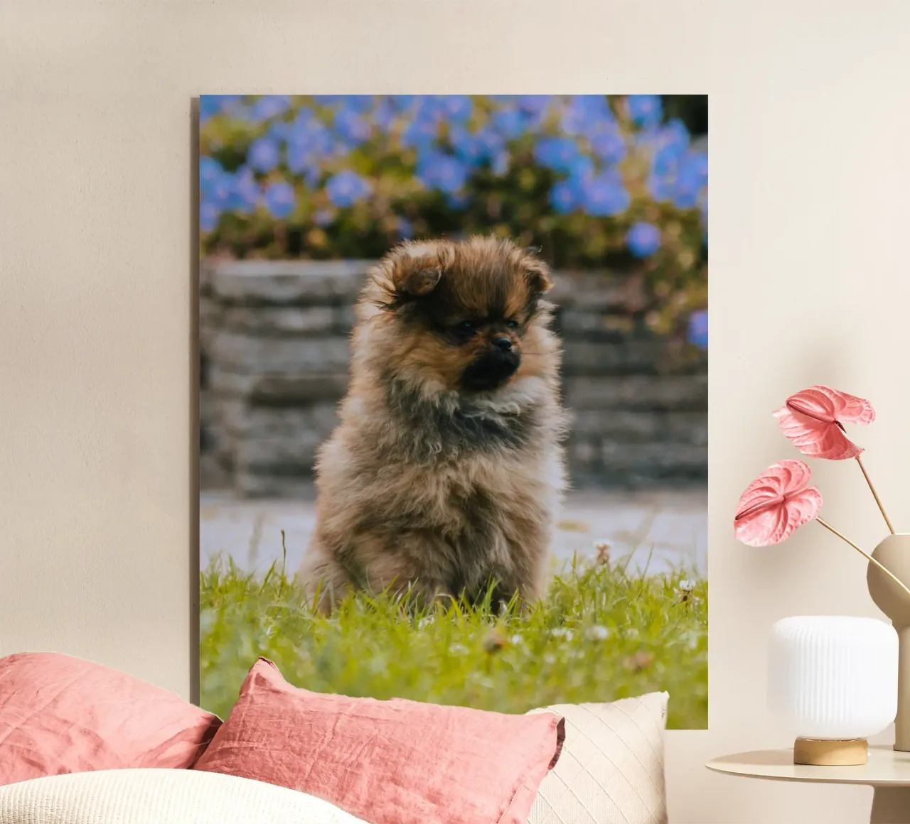 cucciolo sull'erba alluminio dibond da animal story home