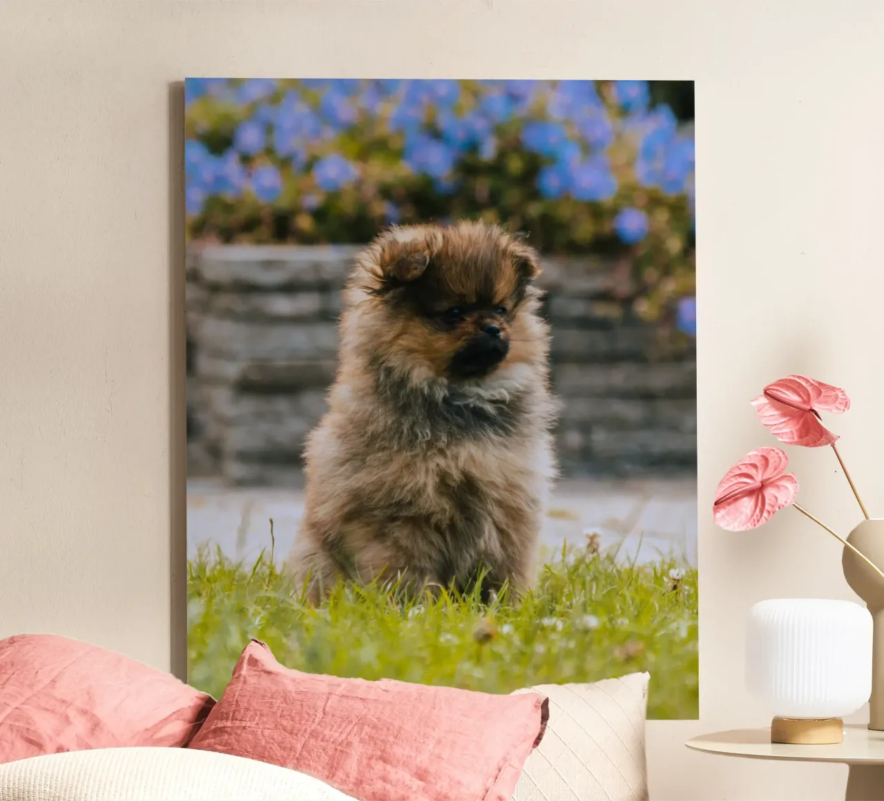 cucciolo sull'erba tela con Cornice a cassetta da animal story home