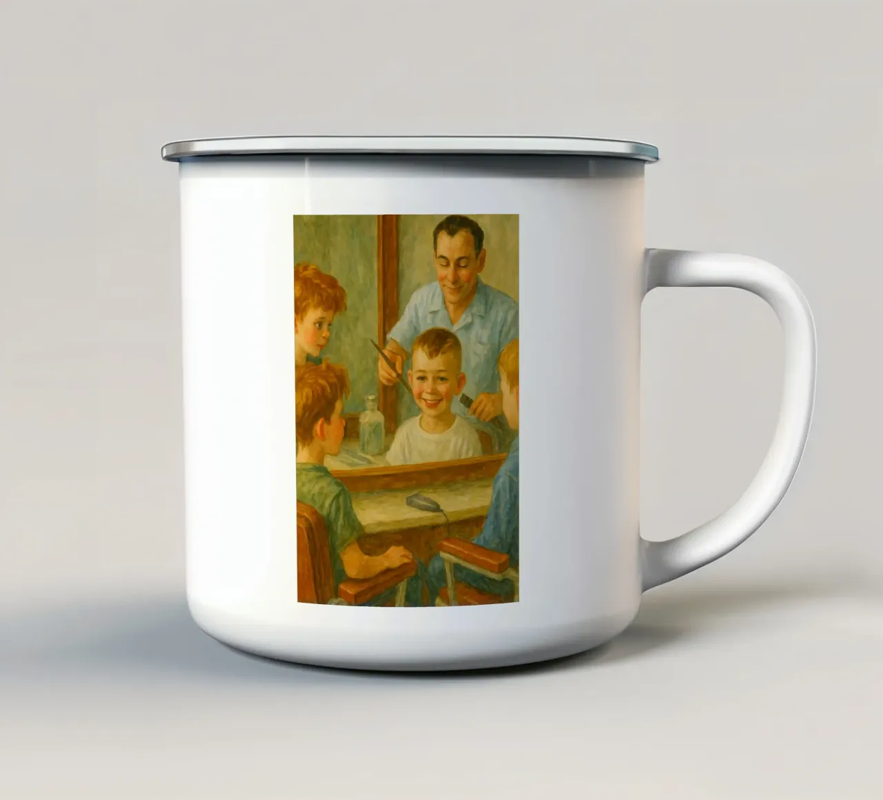 barbiere ilustrazione retrò pittura classica tazza in smalto da pakazi