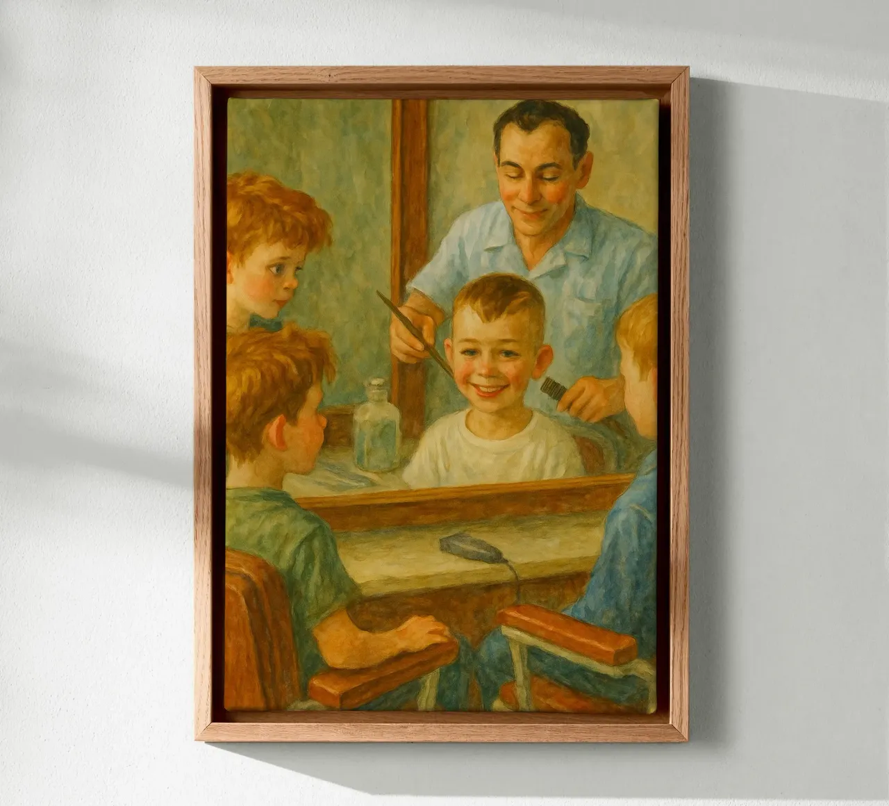 kapperszaak ilustratie retro klassiek schilderij canvas met Baklijst van pakazi