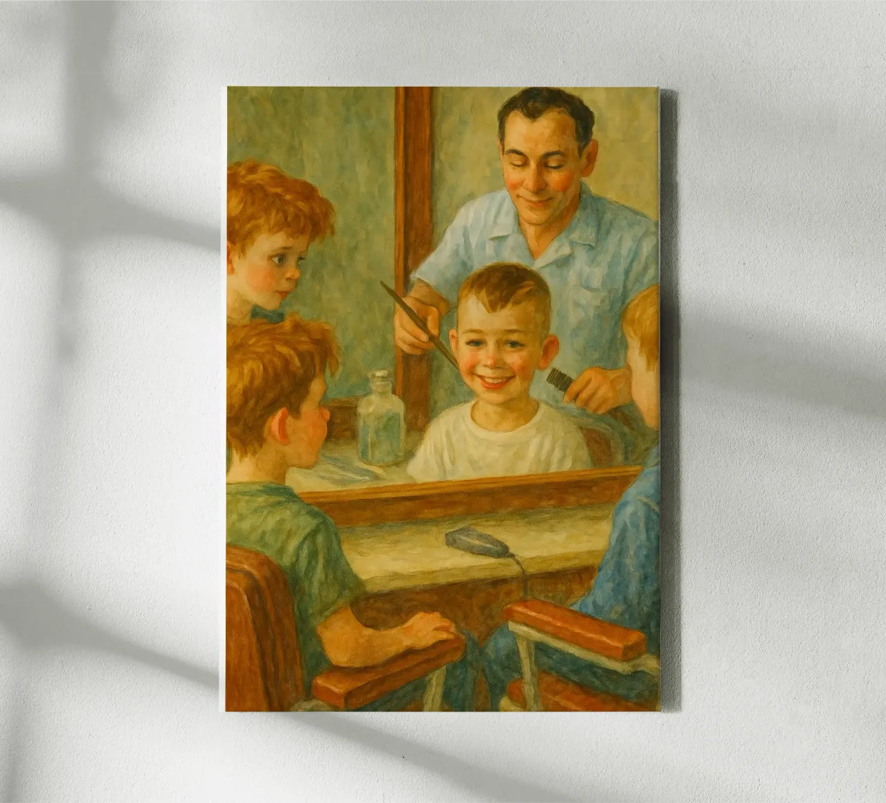 kapperszaak ilustratie retro klassiek schilderij canvas met Baklijst van pakazi
