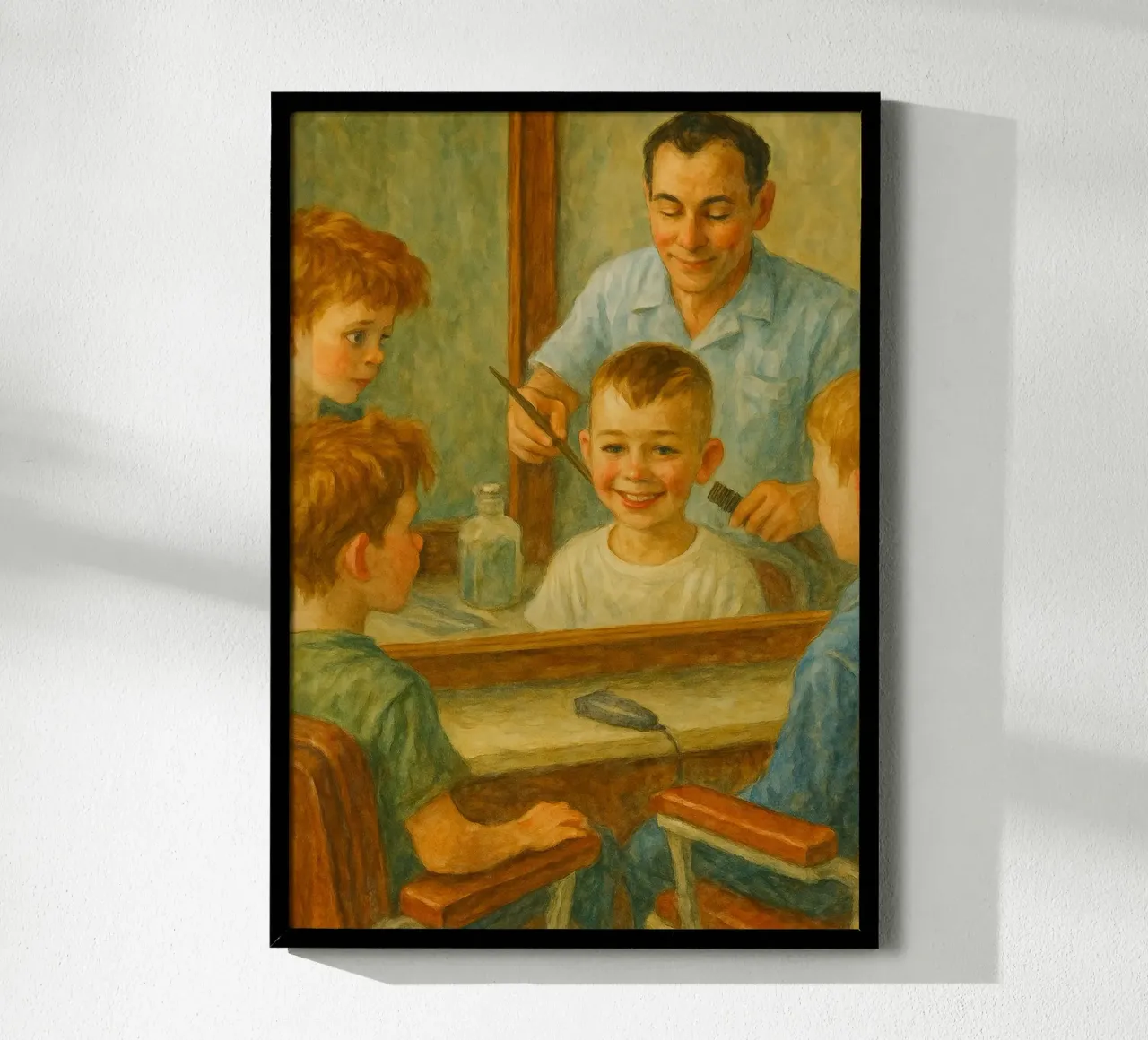 barbiere ilustrazione retrò pittura classica poster con telaio in alluminio da pakazi
