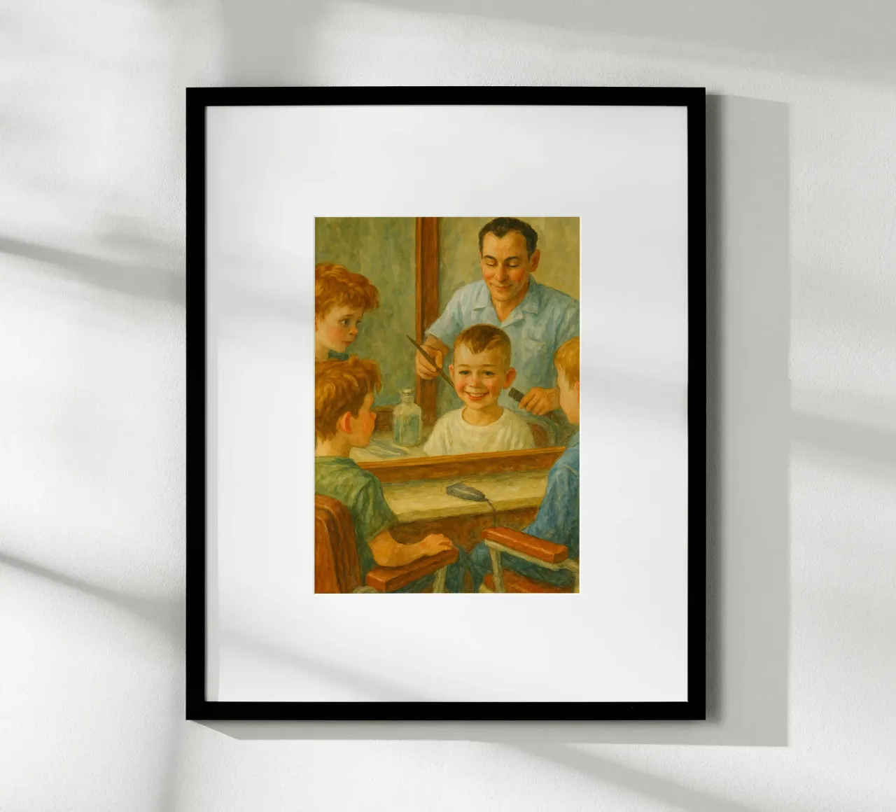 barbiere ilustrazione retrò pittura classica poster con telaio in alluminio da pakazi
