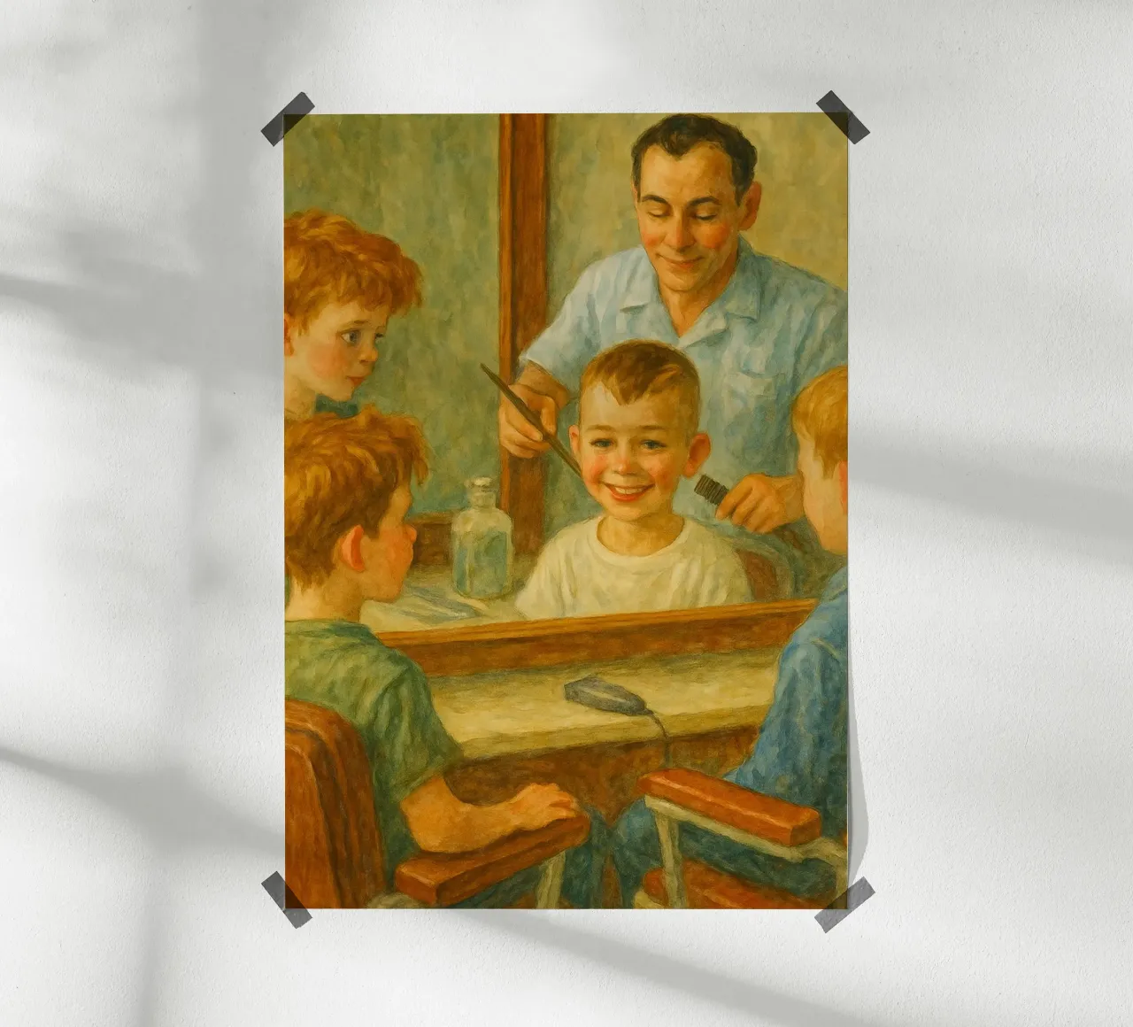 barbiere ilustrazione retrò pittura classica poster con telaio in alluminio da pakazi