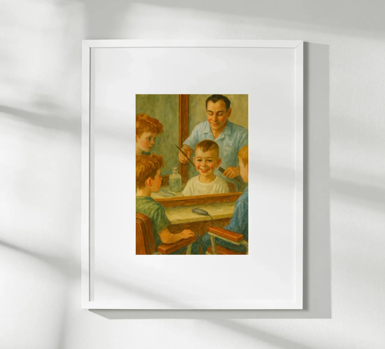 barbiere ilustrazione retrò pittura classica poster con telaio in alluminio da pakazi