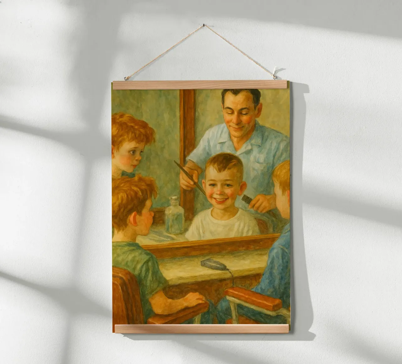 barbiere ilustrazione retrò pittura classica poster con telaio in alluminio da pakazi