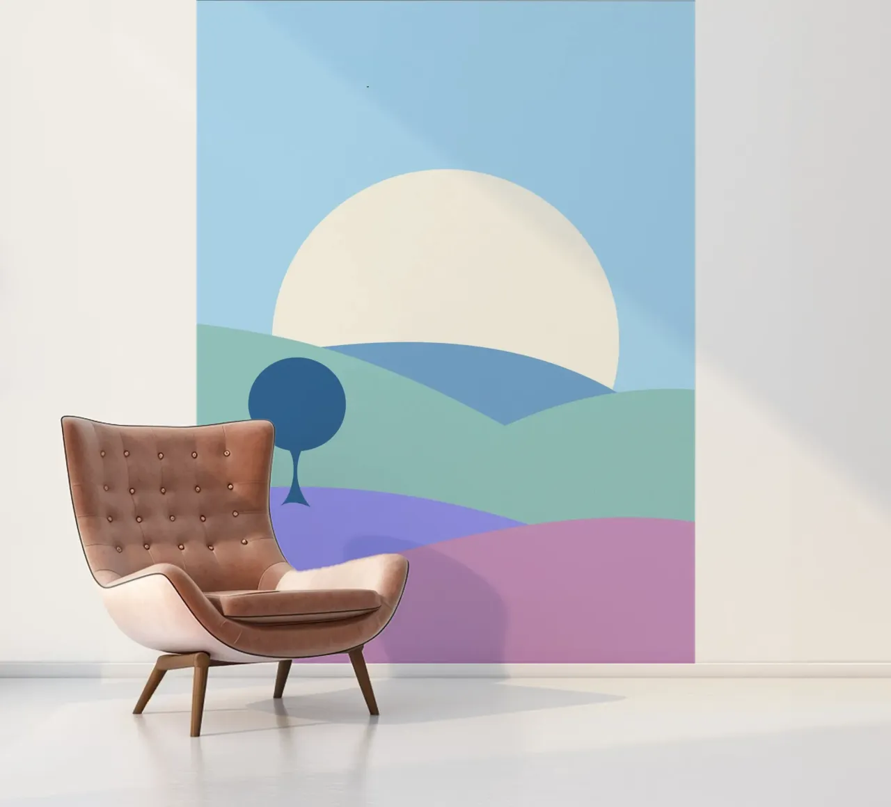simpele heuvels maan fotobehang van pastel color shape