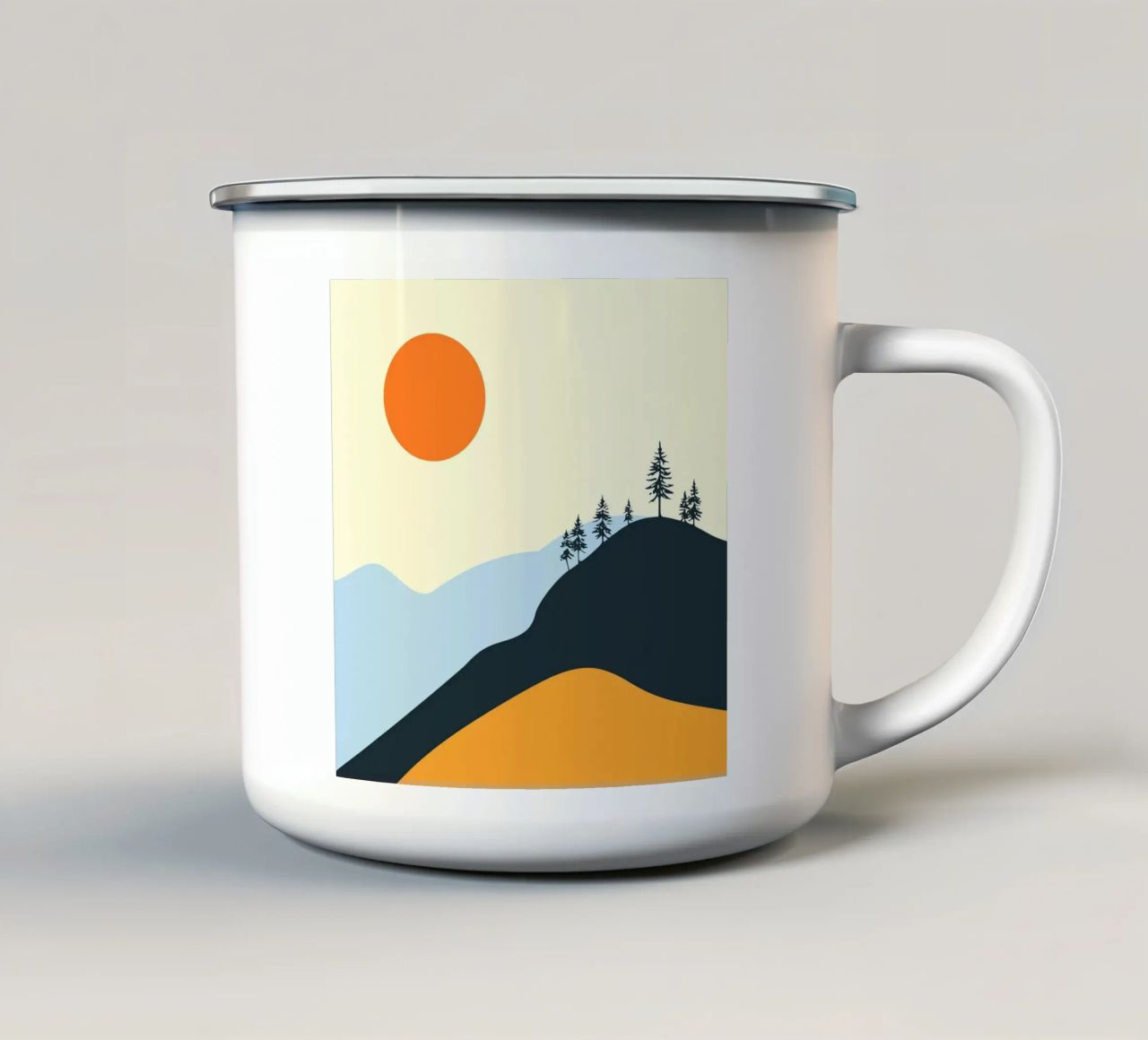 paesaggio silhouette luce solare tazza in smalto da pastel color shape