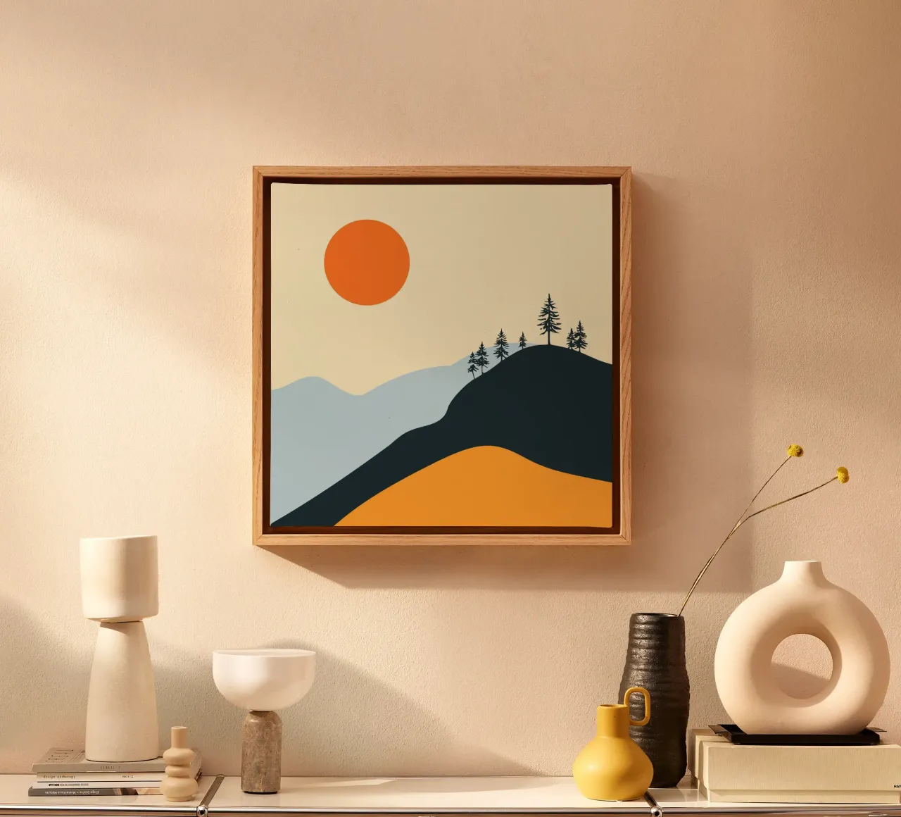 paesaggio silhouette luce solare tela con Cornice a cassetta da pastel color shape
