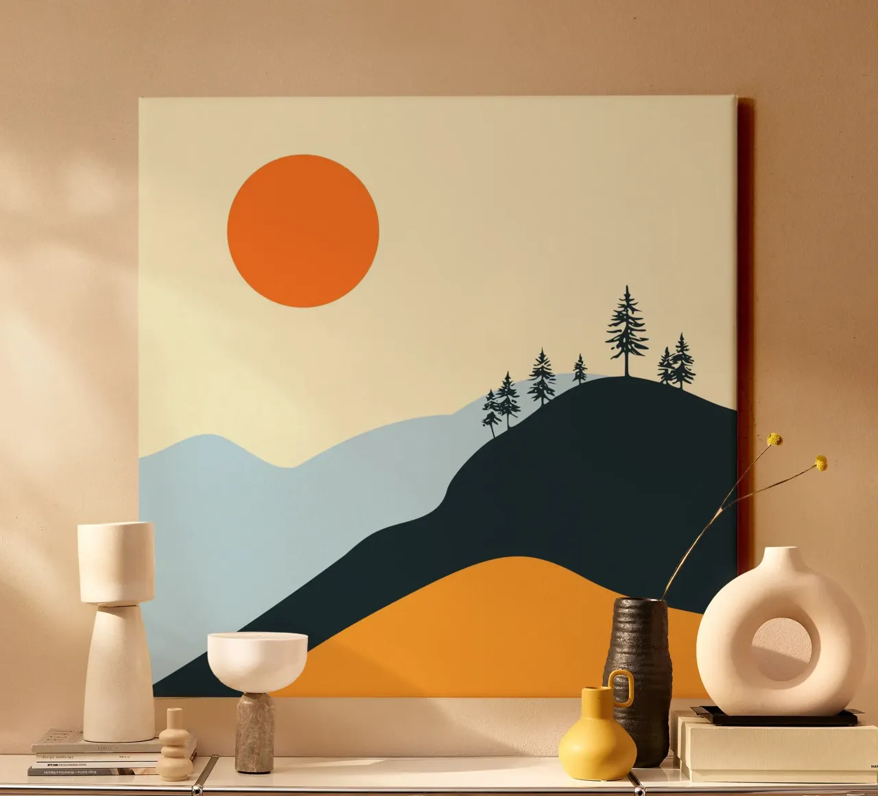 paesaggio silhouette luce solare tela con Cornice a cassetta da pastel color shape