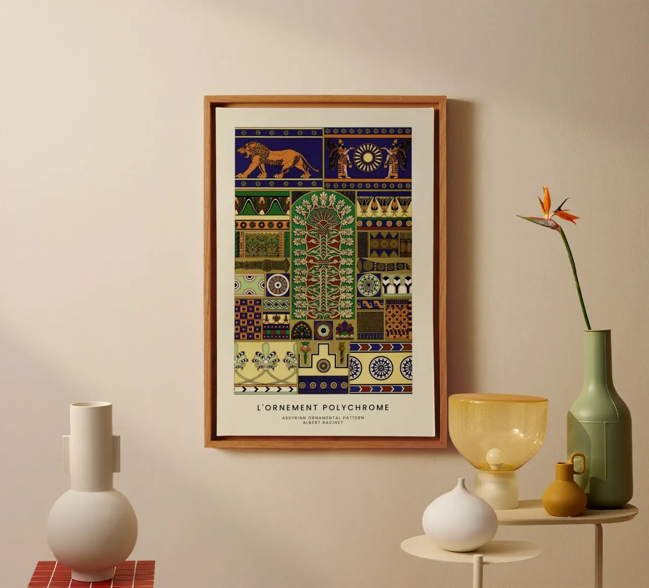 Racinet -  Assyrian Ornamental Pattern tela con Cornice a cassetta da Vintage by JUNIQE