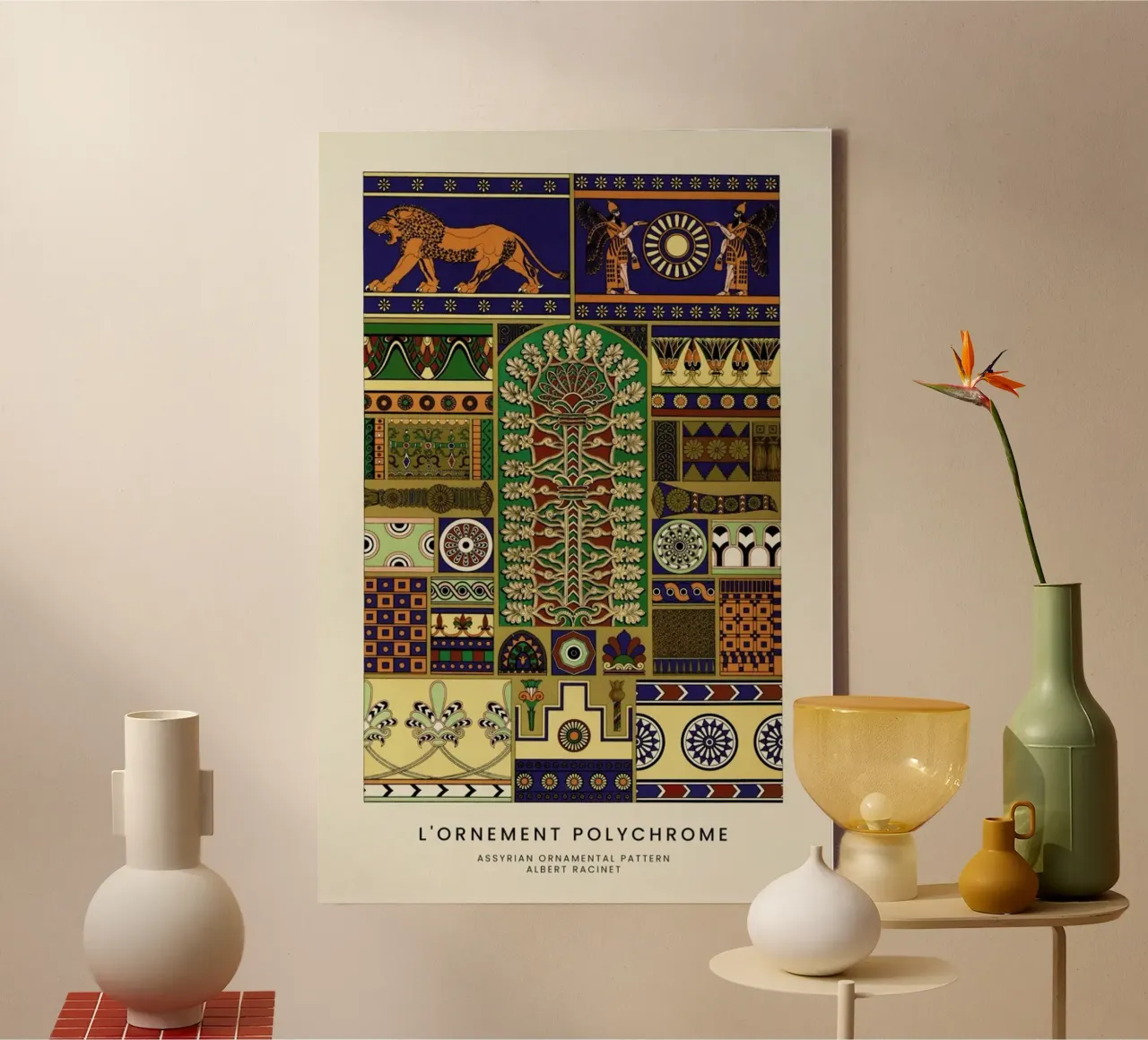 Racinet -  Assyrian Ornamental Pattern tela con Cornice a cassetta da Vintage by JUNIQE