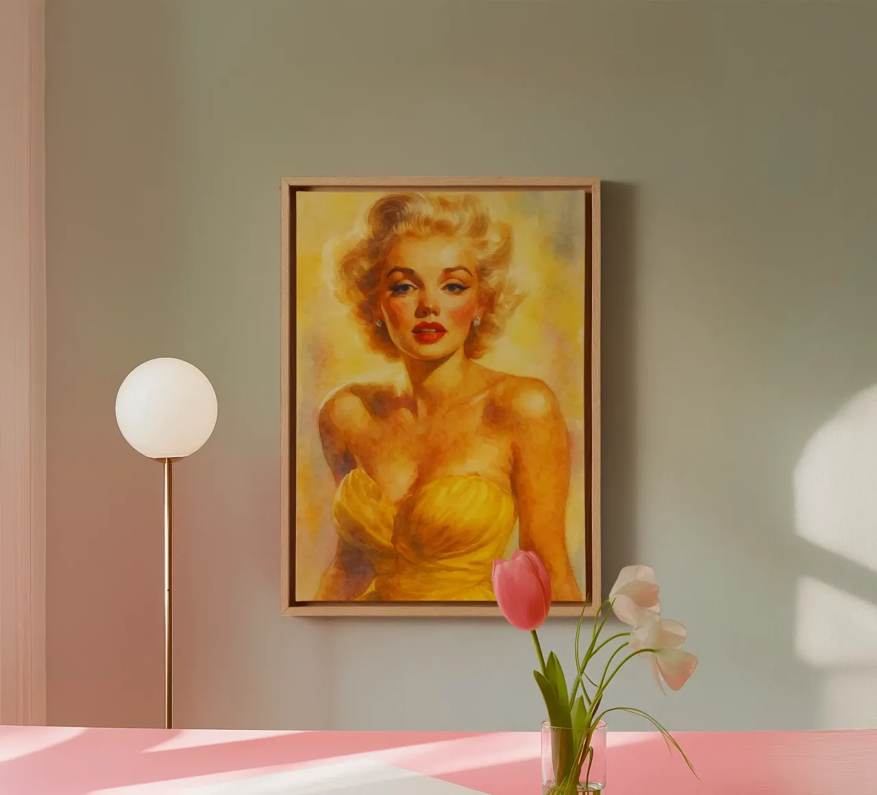 beautiful woman retro classic painting canvas with Floater frame by pakazi