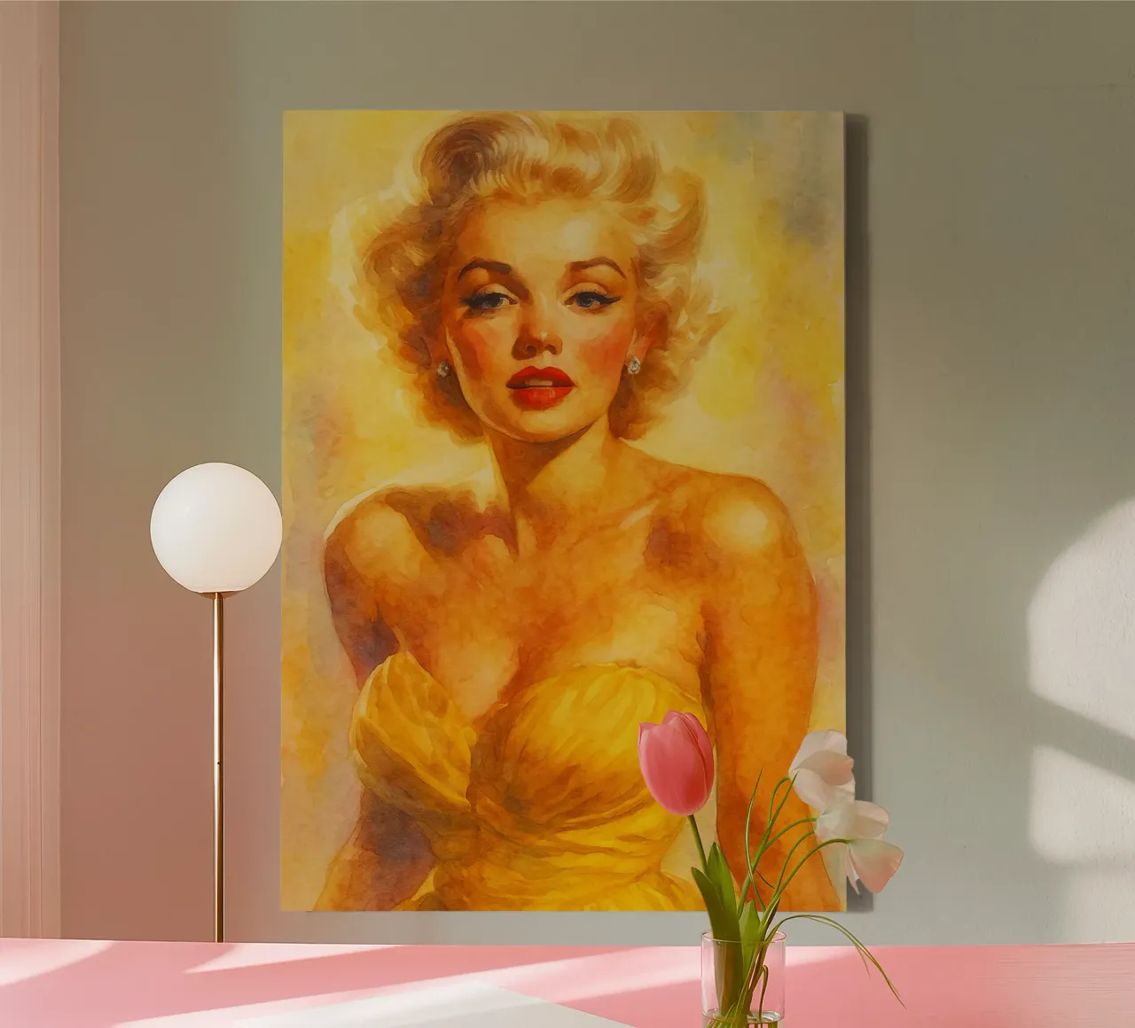 beautiful woman retro classic painting canvas with Floater frame by pakazi