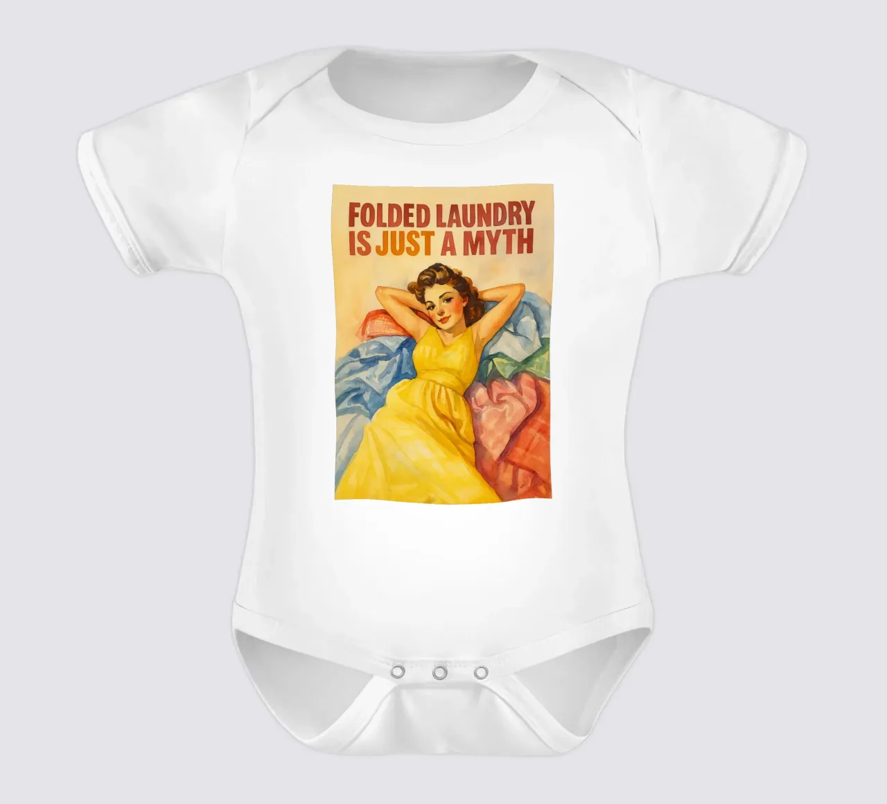 folded laundry is just a myth short-sleeve baby romper by pakazi
