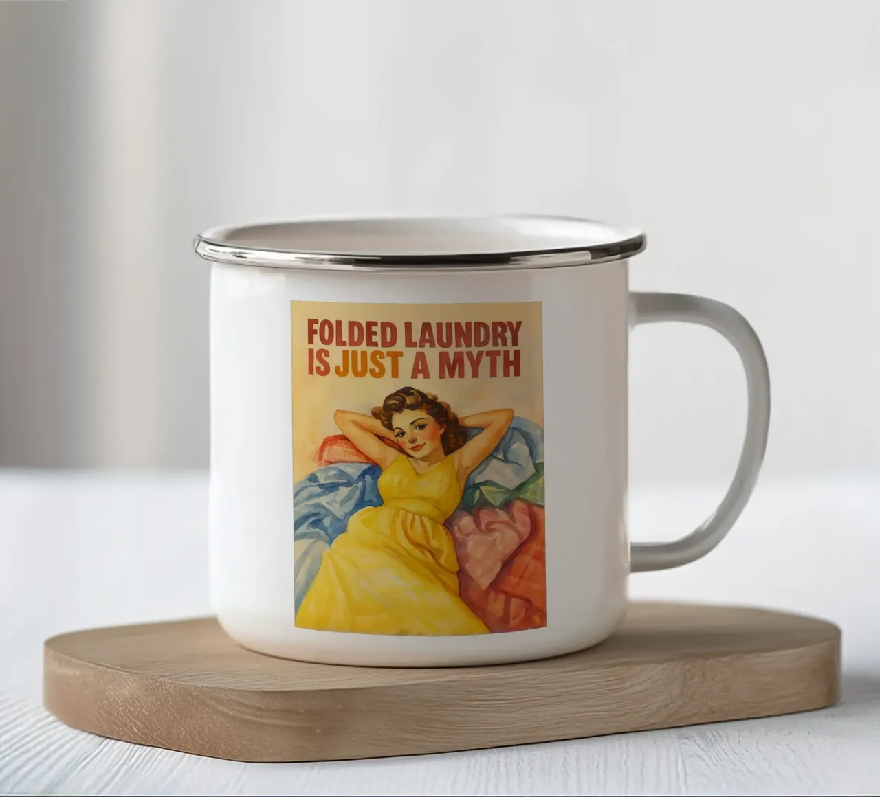 folded laundry is just a myth enamel mug by pakazi