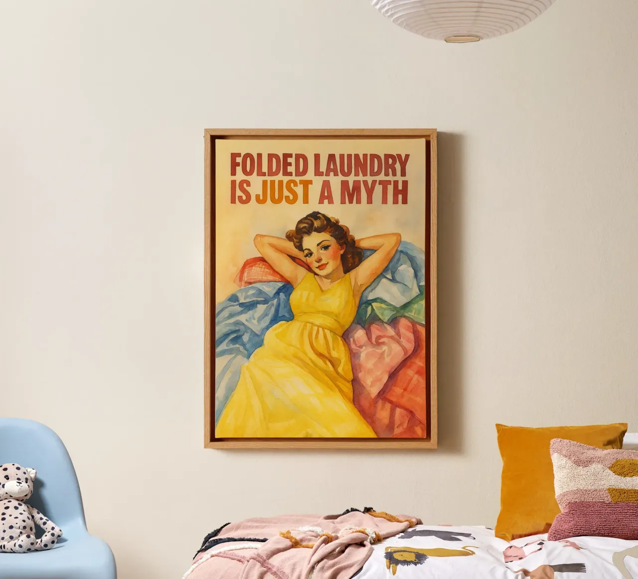 folded laundry is just a myth canvas with Floater frame by pakazi
