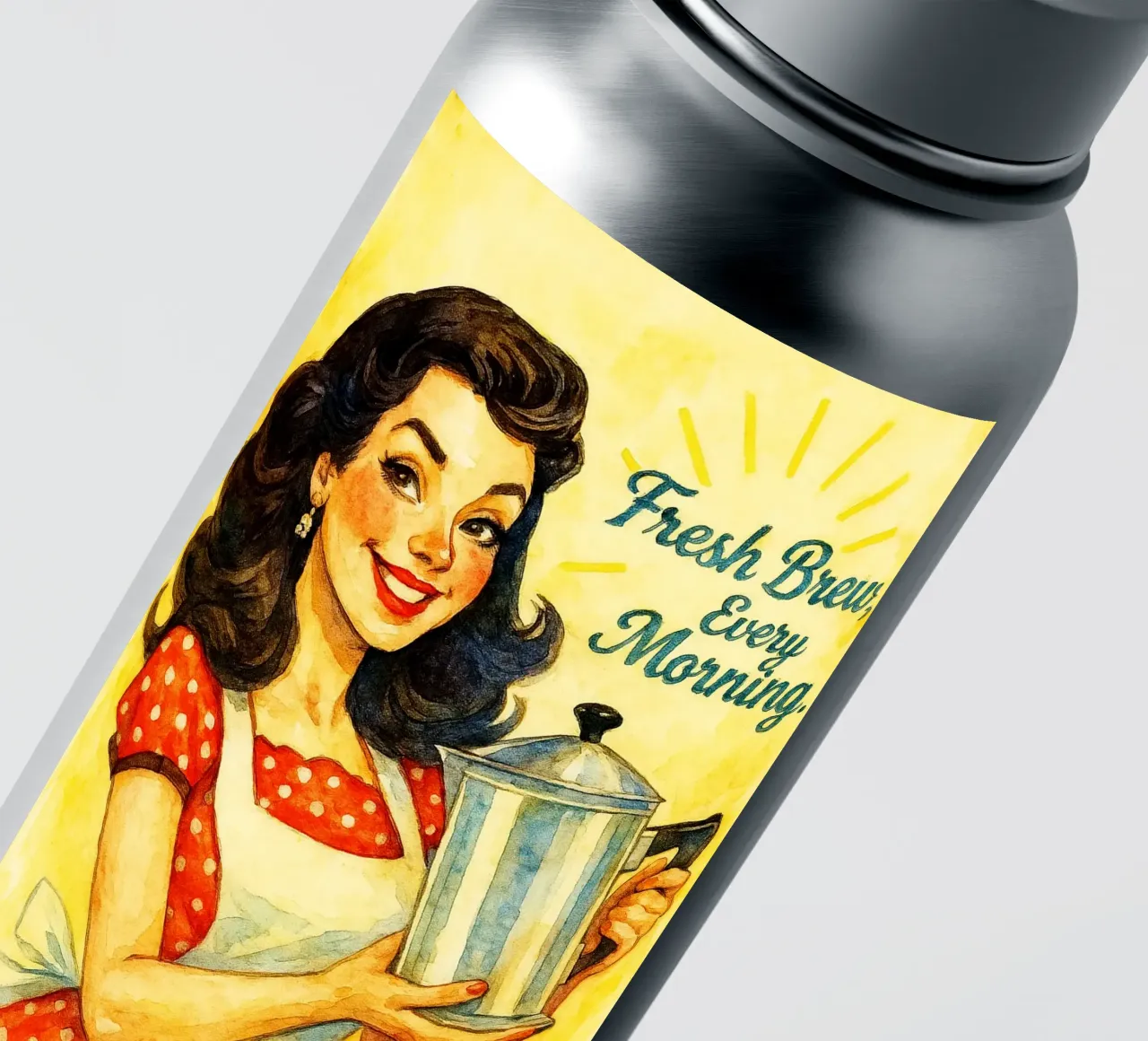 fresh brew every morning women smile retro classic painting sticker by pakazi
