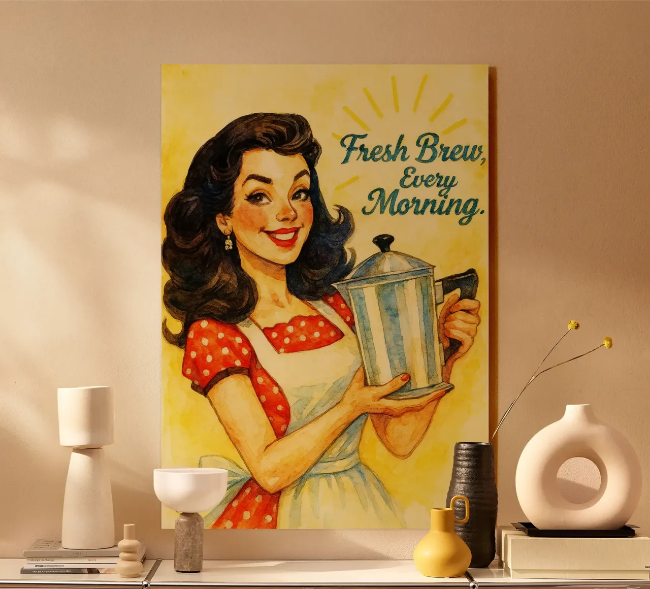 birra fresca ogni mattina donne sorridono pittura classica retrò alluminio dibond da pakazi